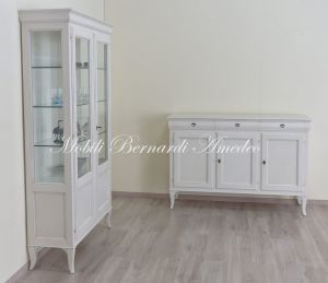 Classic style solid wood display cabinet and sideboard with white lacquered finish